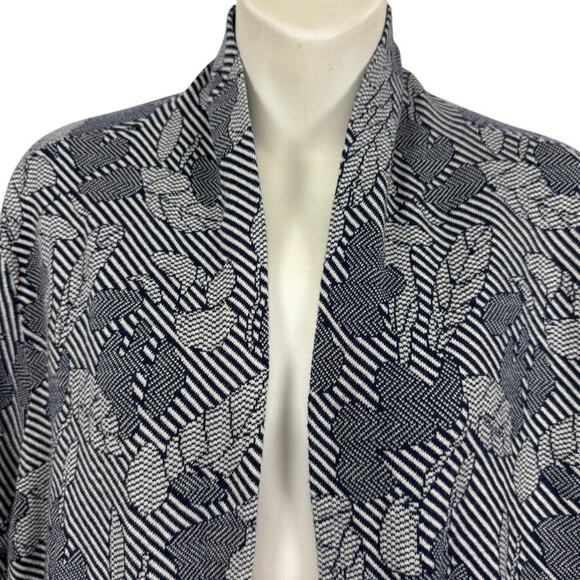 Lands End Womens Navy Blue Open Cardigan Longline Sweater Floral Stripes sz 1X - Picture 5 of 16